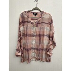 Nine West Women’s shirts Button Down Roll Tab Sleeve Large Plaid Viscose